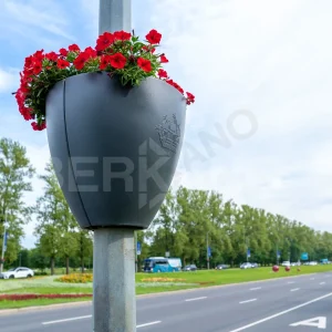 Подвесная цветочная конструкция из двух получаш с креплениями Пулковская графитового цвета